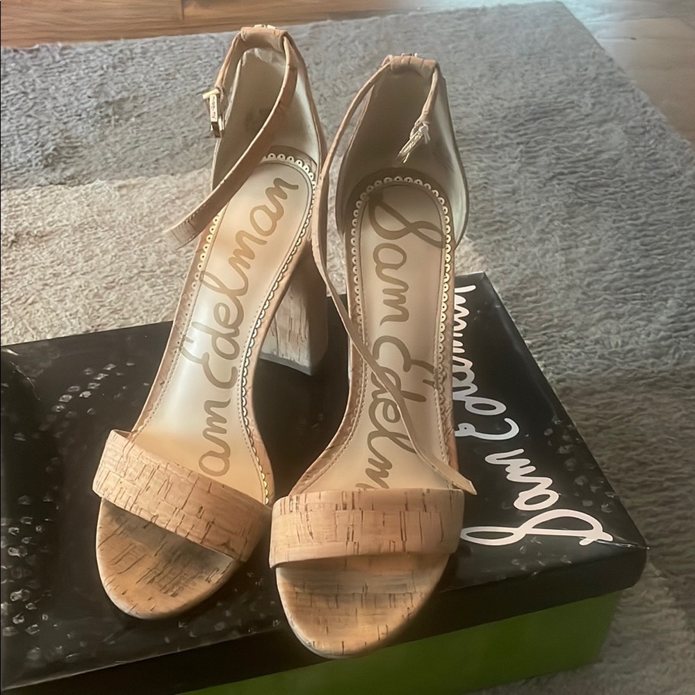 Sam Edelman Tan Heeled Sandals with Fringe Detail